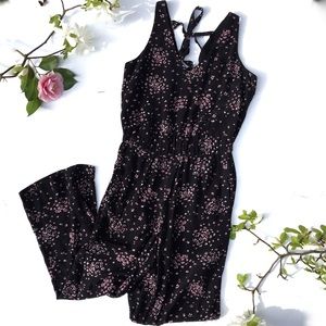 Ann Taylor LOFT xsp black & pink floral jumpsuit